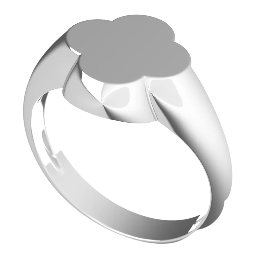 The Clover signet ring in white gold, three-quarter view