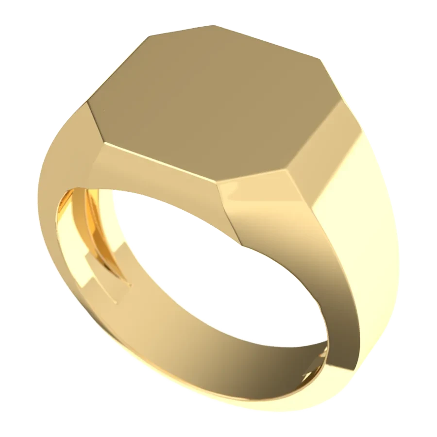 The Rampart signet ring in yellow gold, three-quarter view
